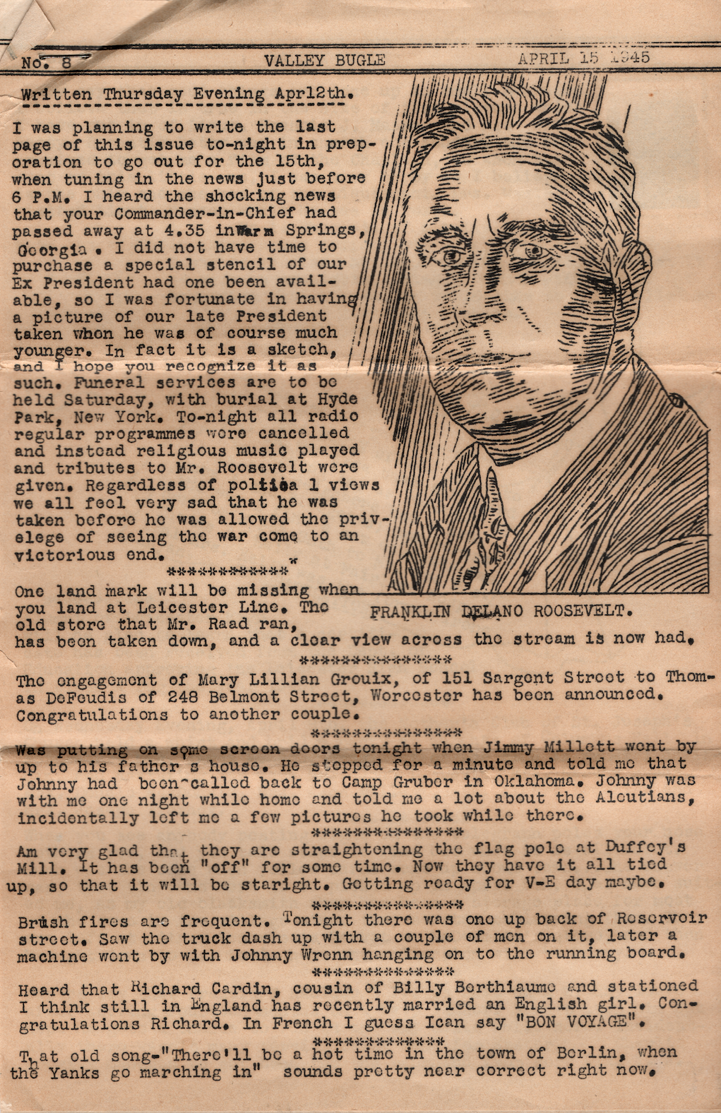 Cherry Valley Bugle, Issue 8, Page 1